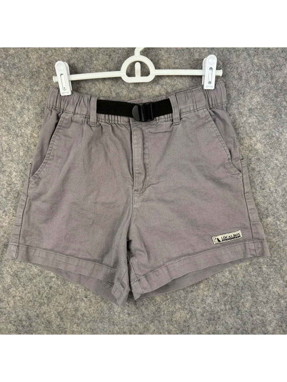 Local Boy Flat Front Elastic Waist Belted Shorts Gray Boy’s Size Small 5” 783